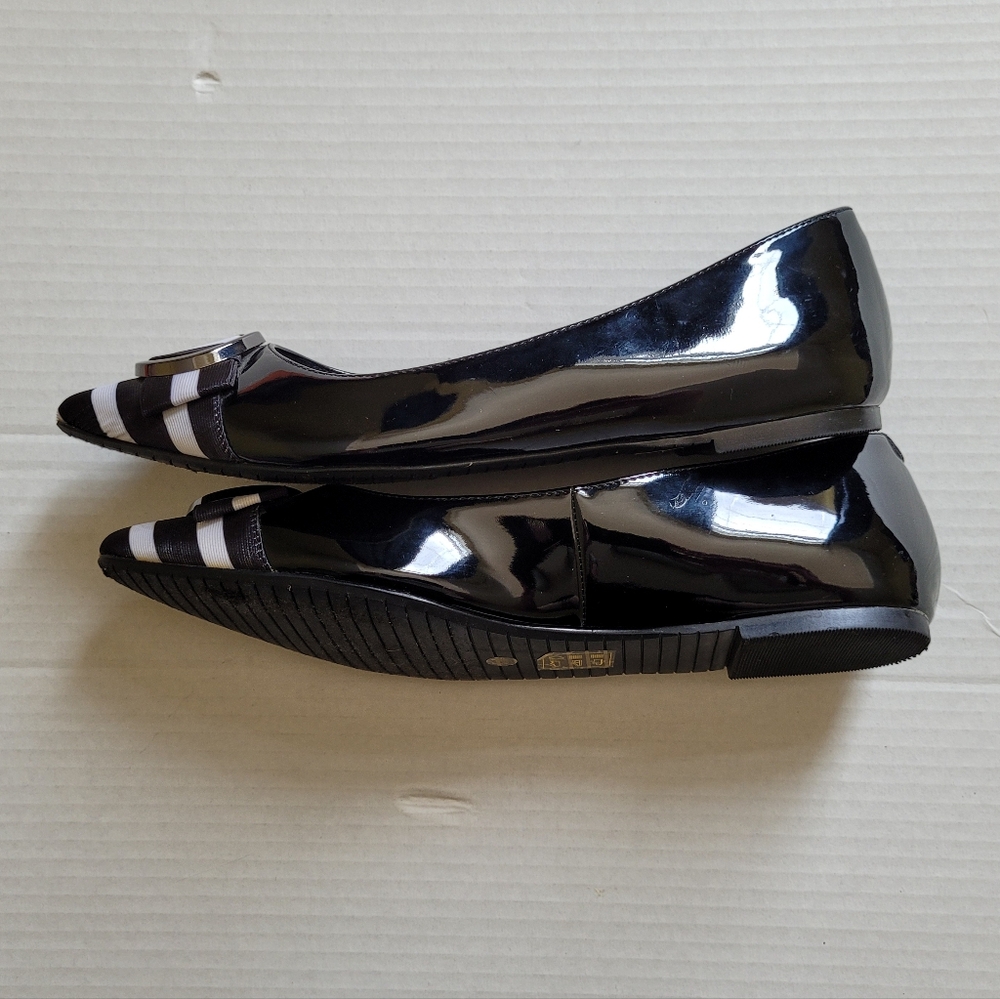 J Renee shoes black and white flats pointed toe patent leather preppy size 8 new - Picture 4 of 13